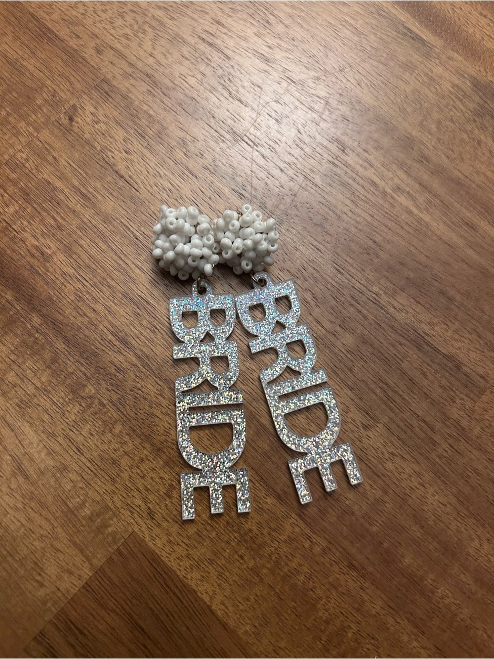 Sparkling 'BRIDE' Dangle Earrings with Pearl Cluster Studs